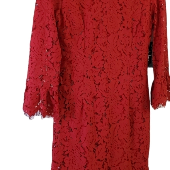 Lulu's Mini Dress Medium Red Flair-est of Them All Lace Flounce Sleeve Zip NWT - Picture 5 of 12
